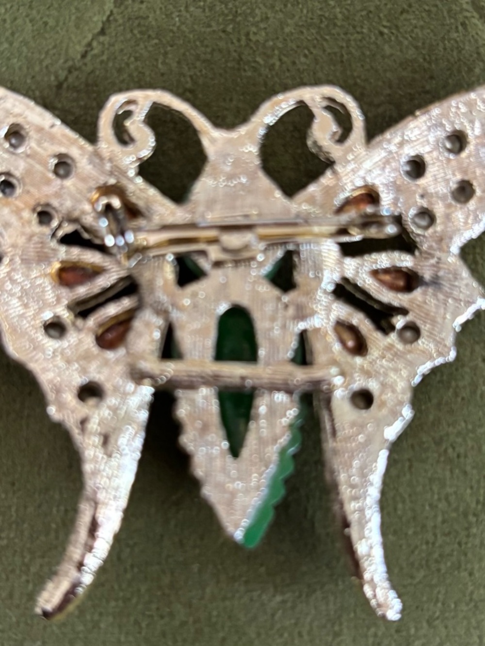 Four Assorted Butterfly and Floral Brooches - Green, Red, Blue, Silver Accents - Picture 2 of 9